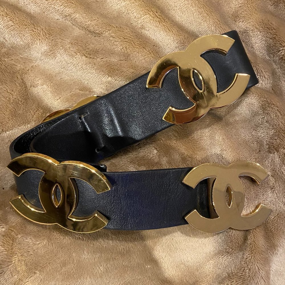 Vintage Chanel Belt Black Leather Gold Hardware